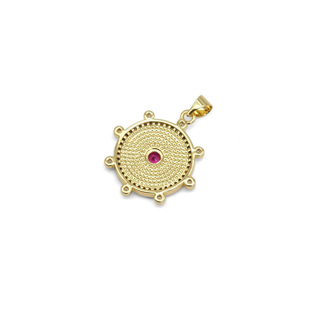 Turquoise Green Red Blue Mother of pearl Spike Round CZ Charm, Sku#LX291