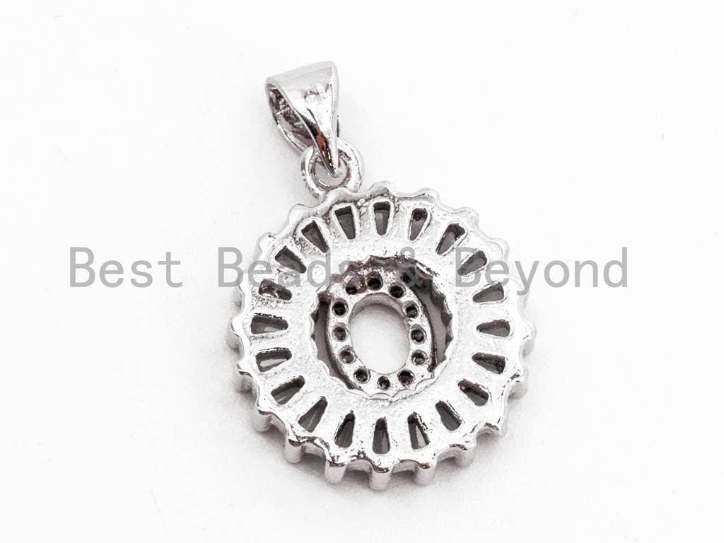 CZ Micro Pave Initial Letter O Charm/Pendent Beads,Cubic Zirconia Pave Alphabet Beads Pendent, Gold/Silver Finish,16x18mm,sku#Z233