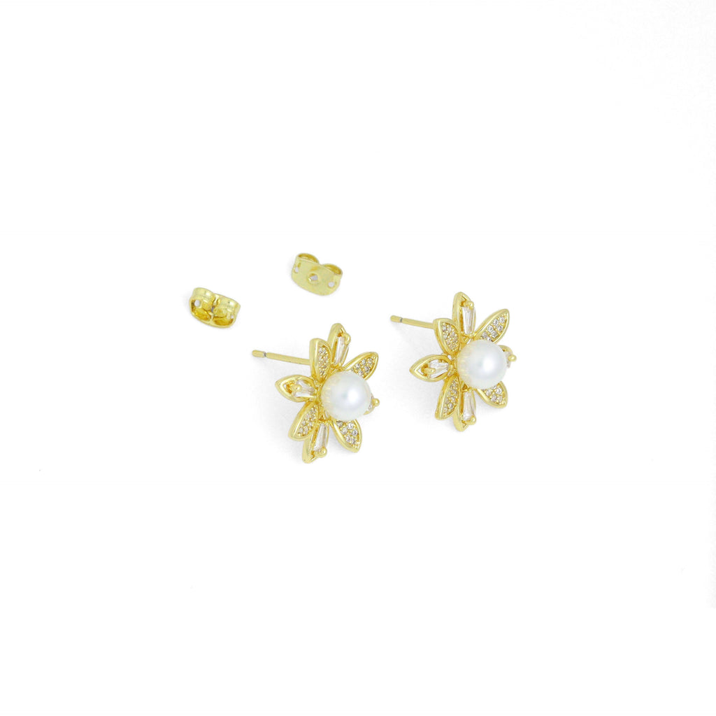 Pearl Sunflower Stud Earrings, Sku#ZX230