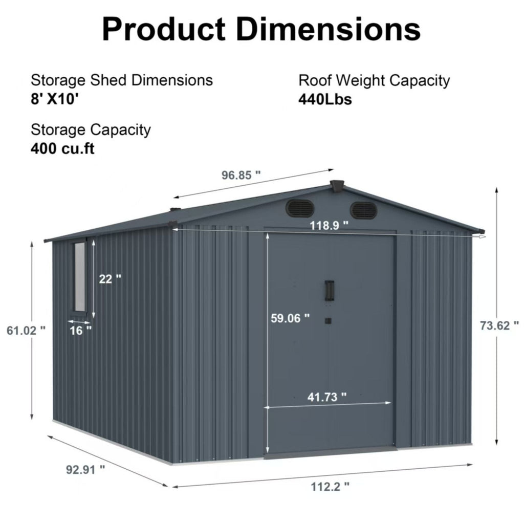 [08X10FT] Large Outdoor Metal Backyard Garden Storage Tool Shed With Window And Lockable Doors (SAK68140)