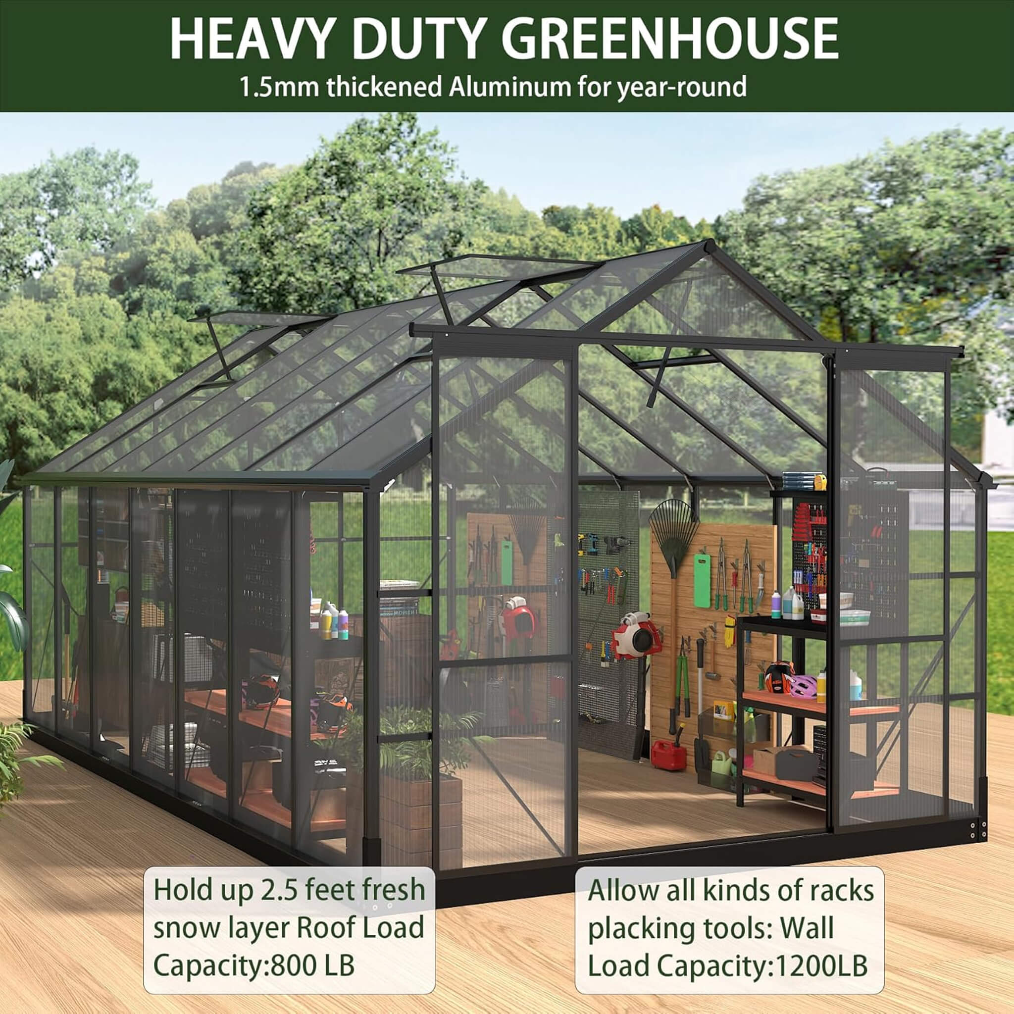 [08X14FT] Outdoor Polycarbonate Greenhouse With Roof Vents & Sliding Doors, 4MM (SAK19426)