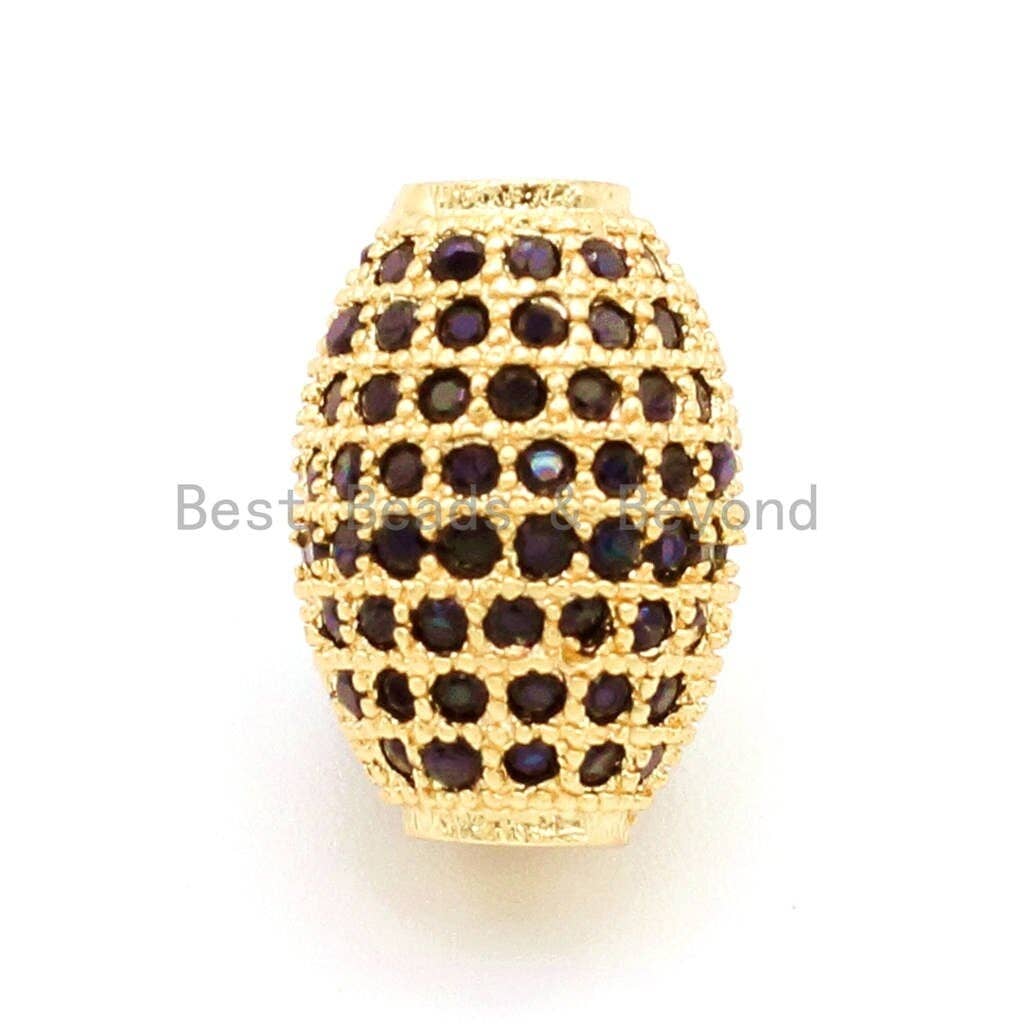 CZ Micro Pave Oval Spacer Beads with Black Crystal for Bracelet/Necklace, Cubic Zirconia Beads, Bracelet Charms, 12x8mm,sku#G35-Bestbeads & Beyond