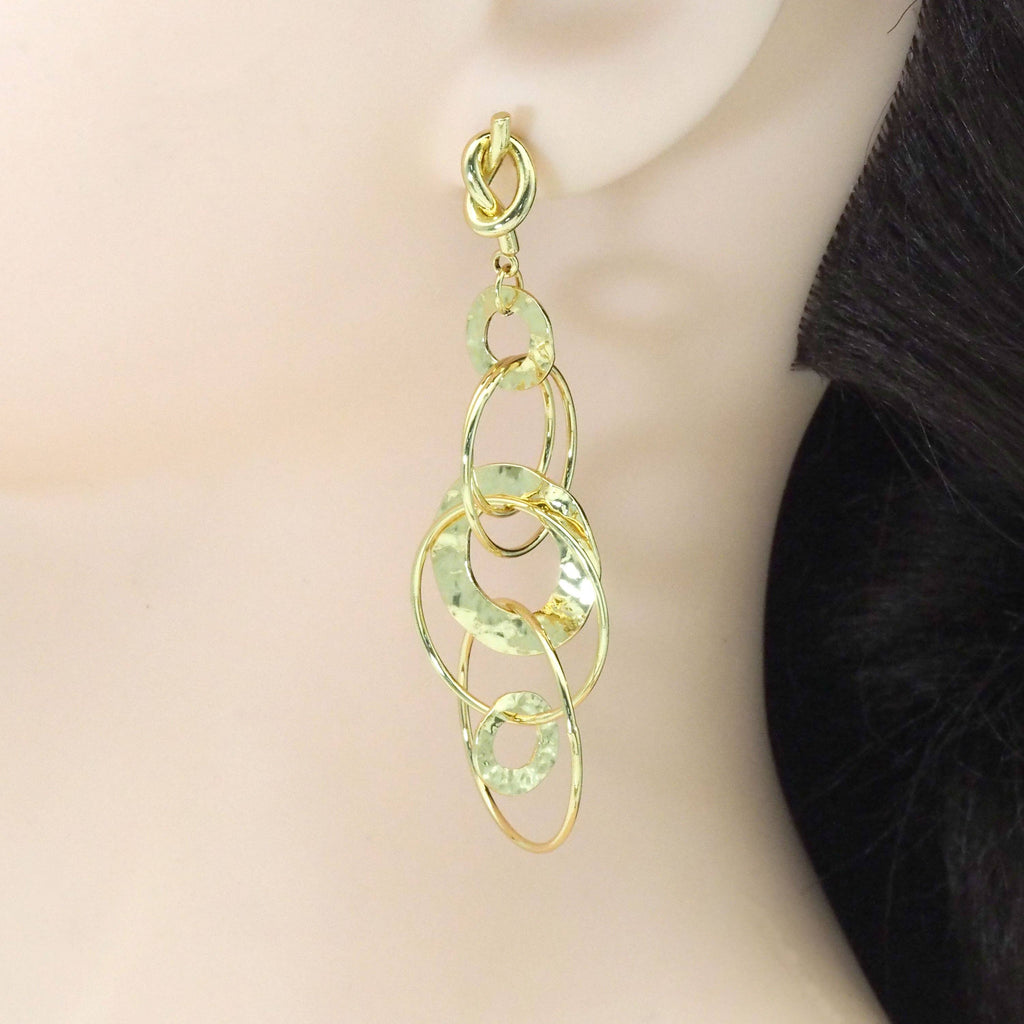 Gold Filled Long Circles Link Knot Dangle Earrings, Sku#Y782