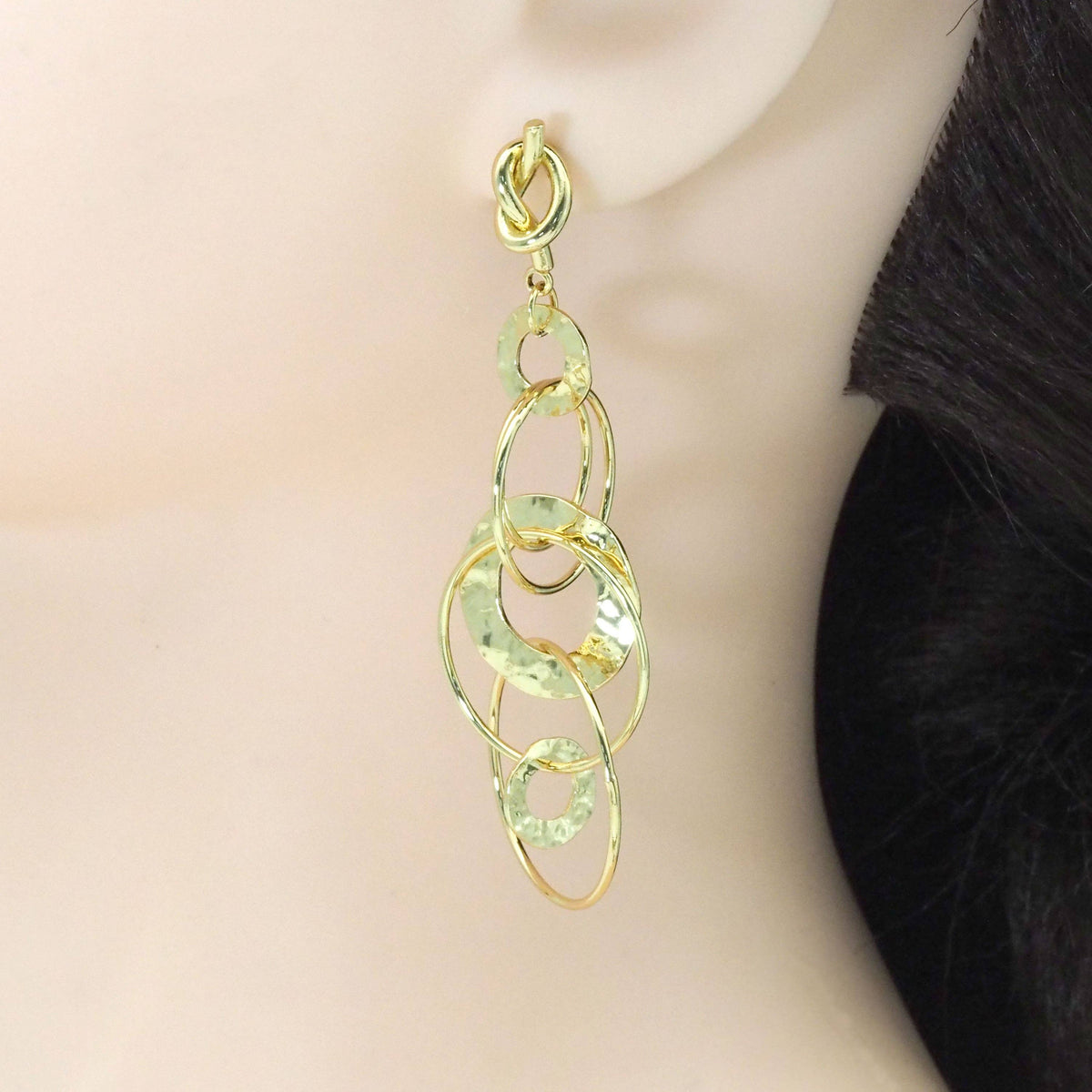 Gold Filled Long Circles Link Knot Dangle Earrings, Sku#Y782