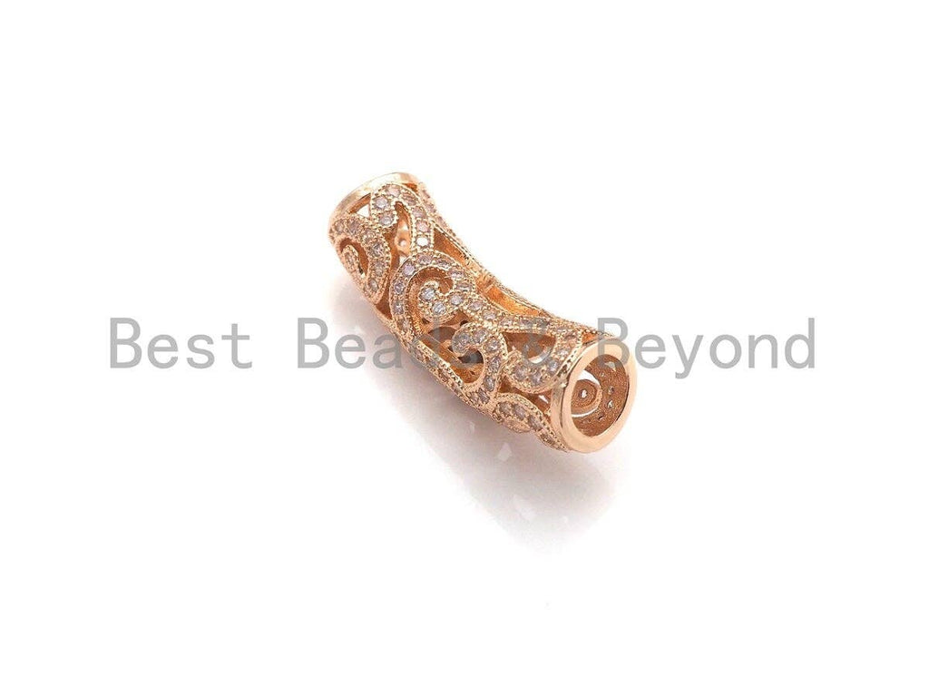CZ Micro Pave Curved Tube , CZ curved tube, Gold Silver Black Rose Gold Color Spacer Tube, 29x5mm, Sku#G312
