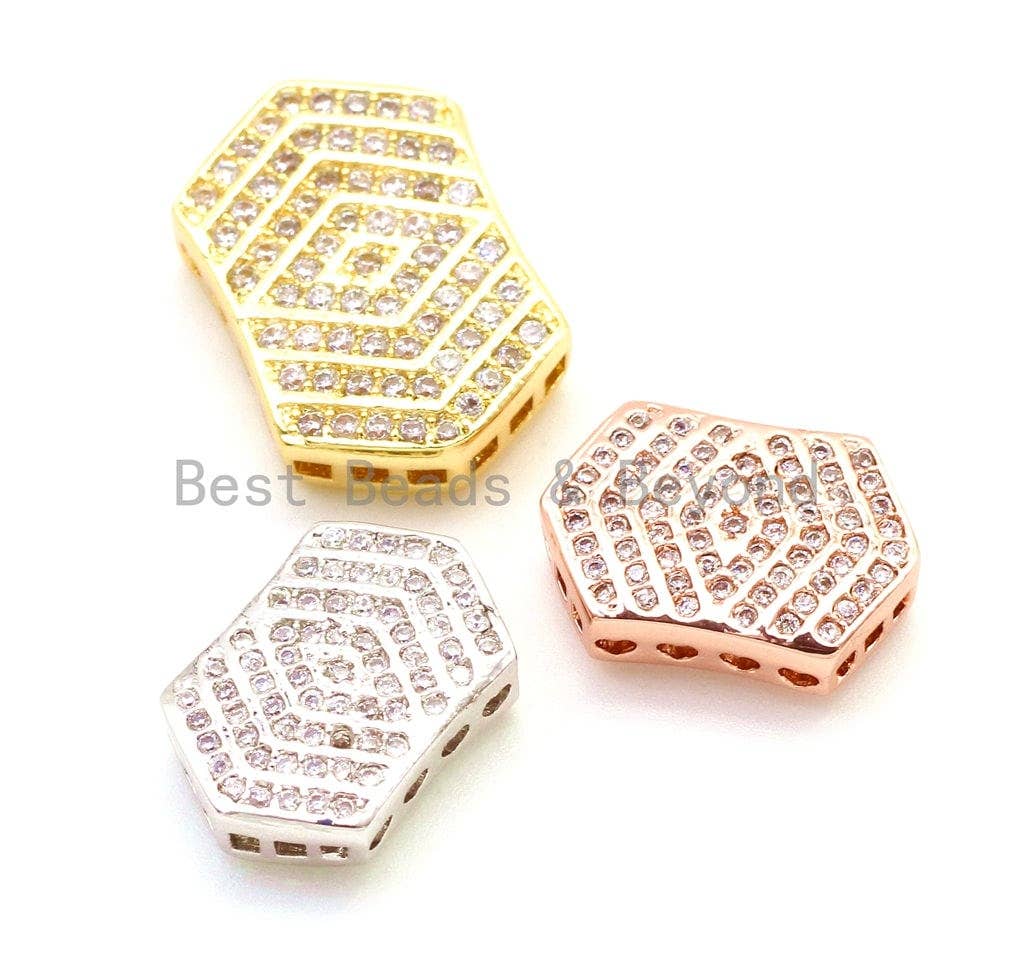 CZ Micro Pave Irregular Hexagon Tassel Head Beads, Cubic Zirconia Spacer Beads, Separator beads, 22x15x5mm, sku#G150-Bestbeads & Beyond