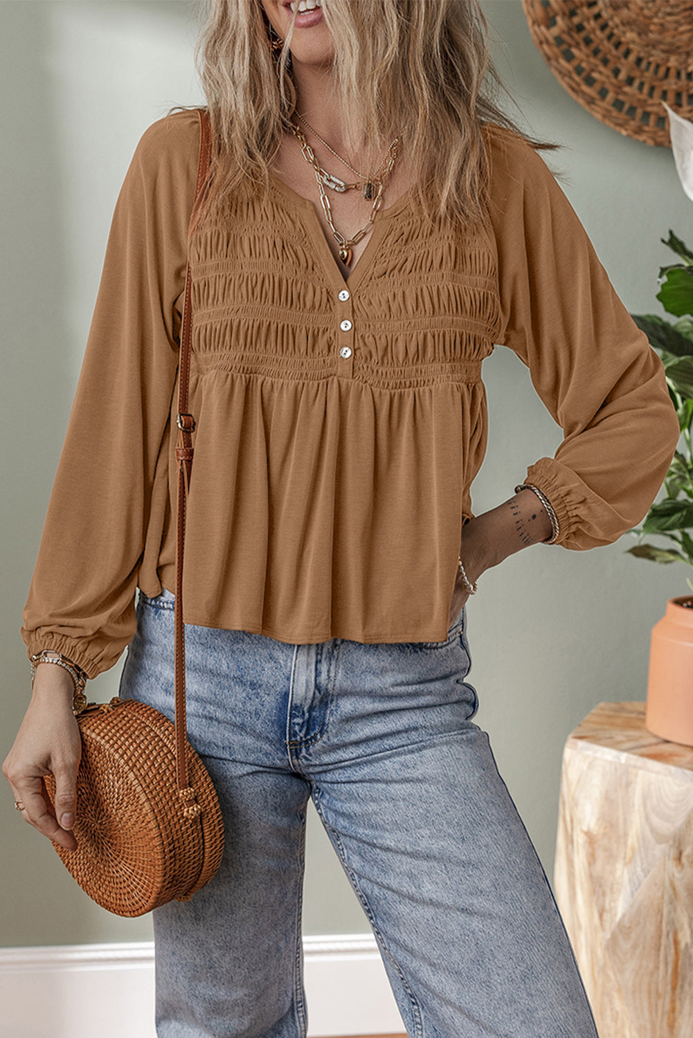 Elodie Bust Flow Fit Blouse-Threaded Pear