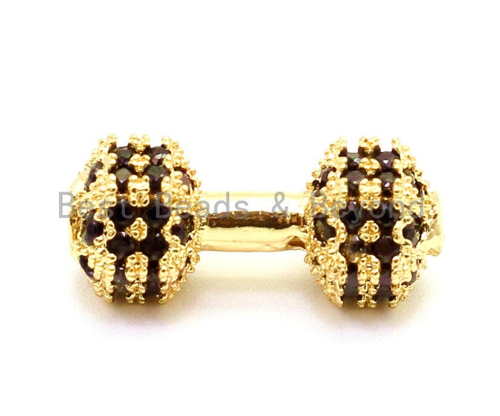 CZ Dumbbell Black Micro Pave Beads, Cubic Zirconia Spacer Beads, Men's Bracelet Charms, 12x6mm, sku#G128