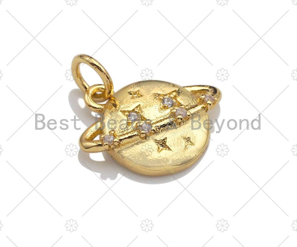 Planet Earth Charm, CZ Micro Pave Planet Pendant, Gold Silver Star Earth Charm, 10x15mm, sku#Z1142