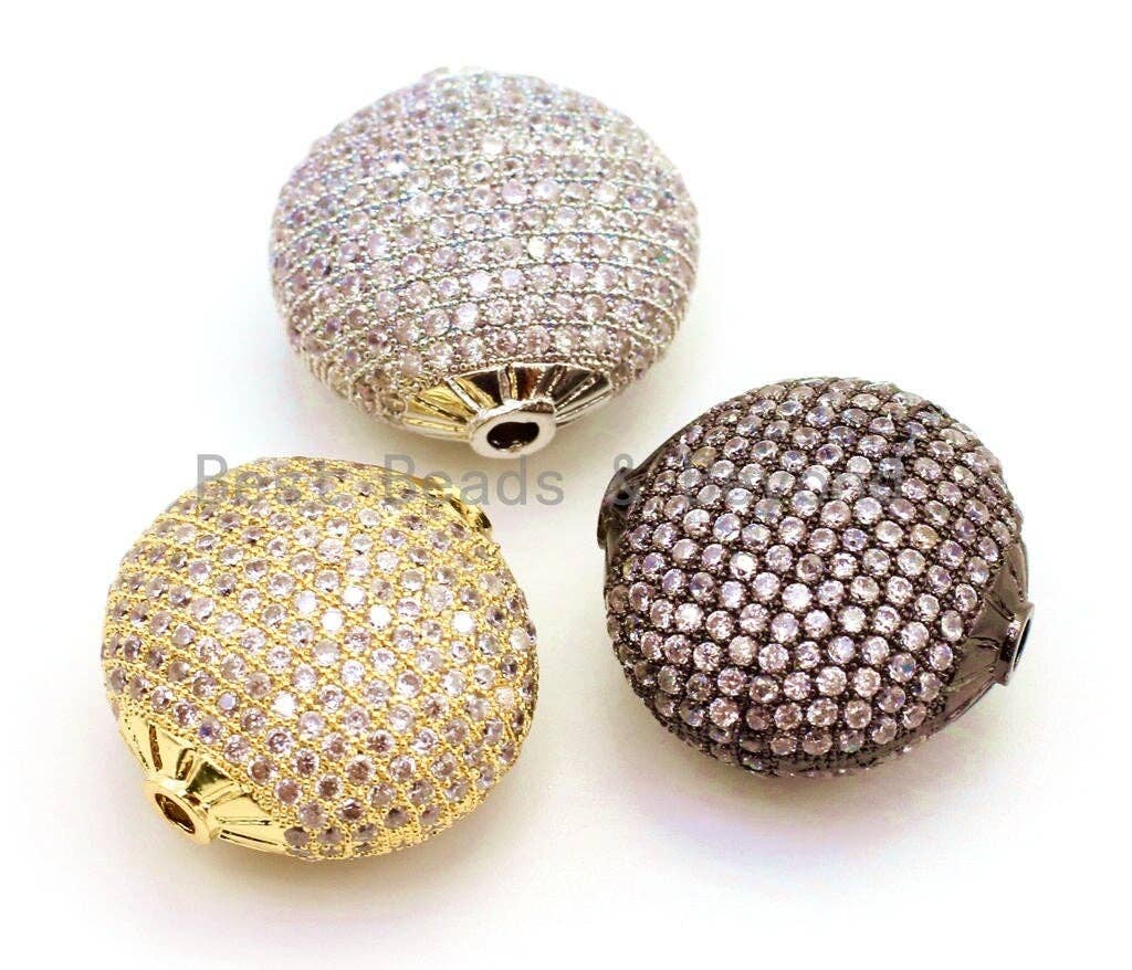 CZ Micro Pave Large Flat Oval Spacer Beads, Clear CZ Beads for Bracelet/Necklace, Cubic Zirconia Beads, 24mm SKU#G14
