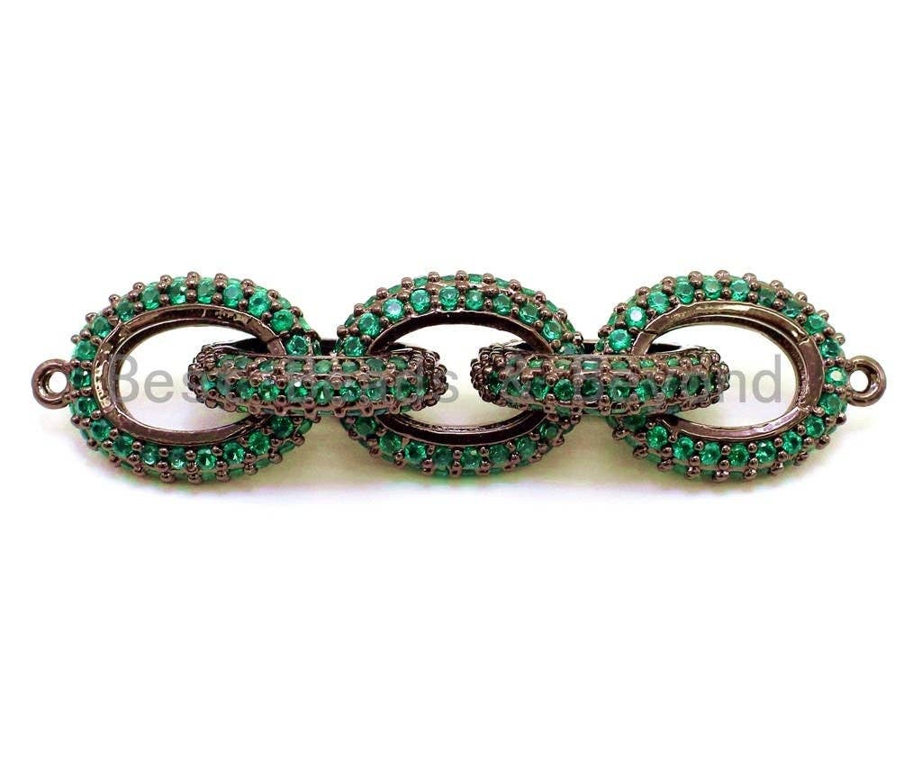 CZ Colored Micro Pave Chain Connector, Link Connector, Green/Fuchsia/Cobalt Blue/Black, 38x12mm, sku#G99