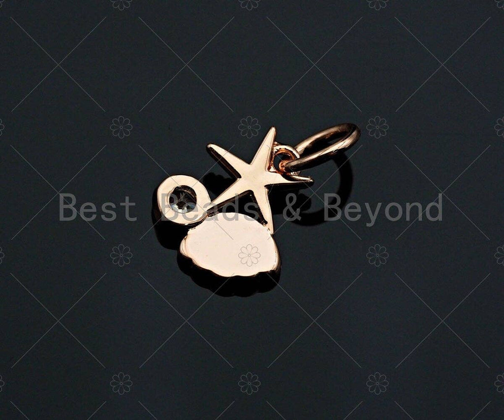 Clear CZ Micro Pave Shell Starfish Shape Pendant,Blue Enamel Cubic Zirconia Shell Charm,Gold/Silver/Rose Gold Tone,8x9mm,sku#Y342
