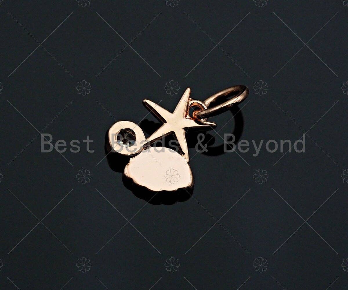 Clear CZ Micro Pave Shell Starfish Shape Pendant,Blue Enamel Cubic Zirconia Shell Charm,Gold/Silver/Rose Gold Tone,8x9mm,sku#Y342