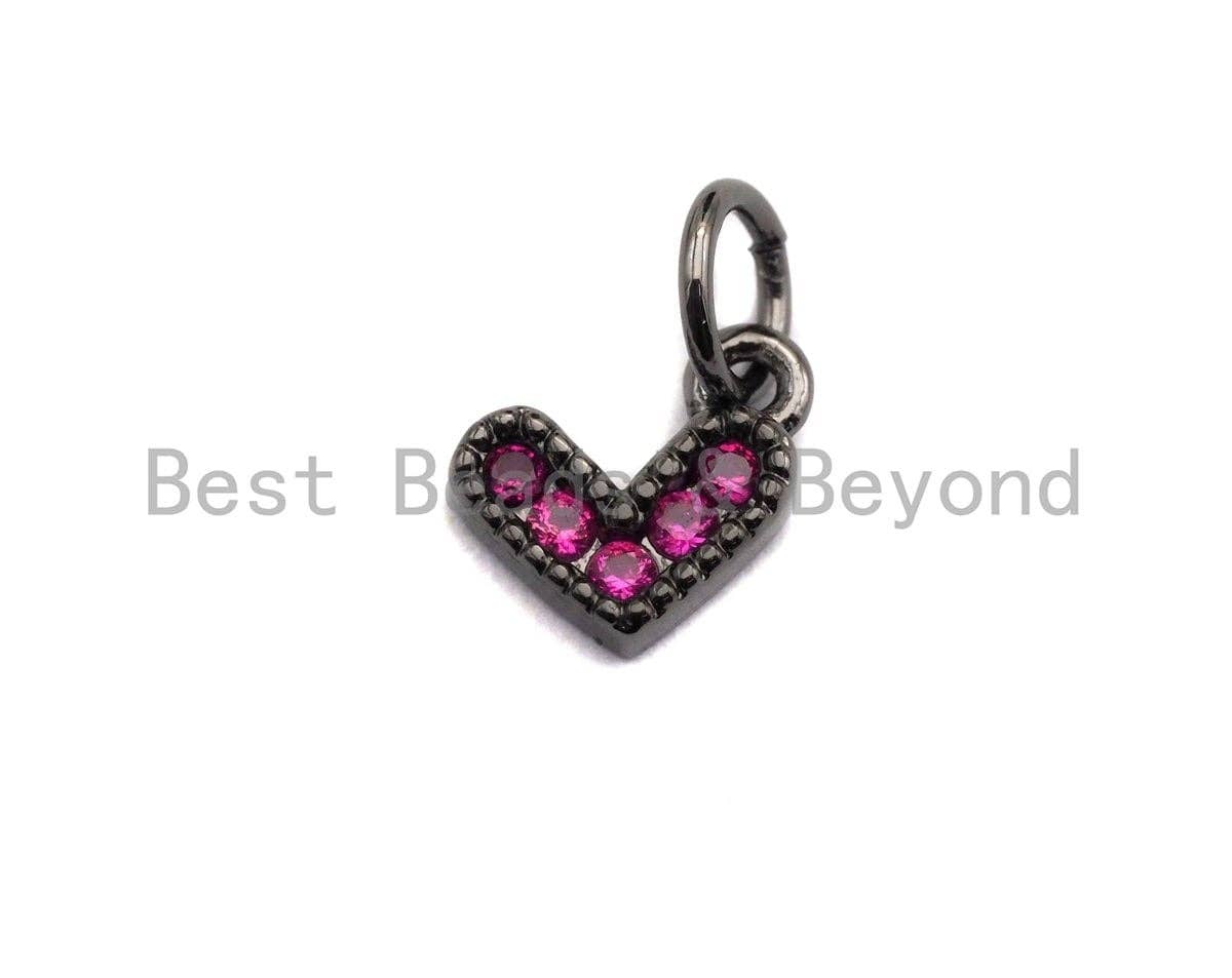 Fuchsia CZ Micro Pave Heart Shaped Pendant/Charm, Pink Heart Charm, Cubic Zirconia Pendant Charm,7x7mm,sku#Z539