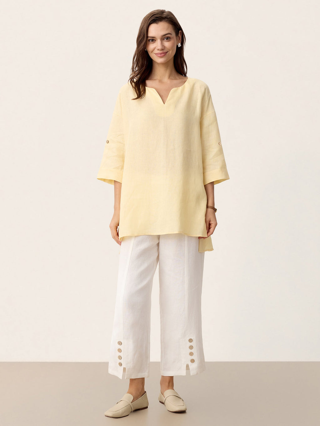 100% Linen Curved-Hem Oversized Top DAPHNEA