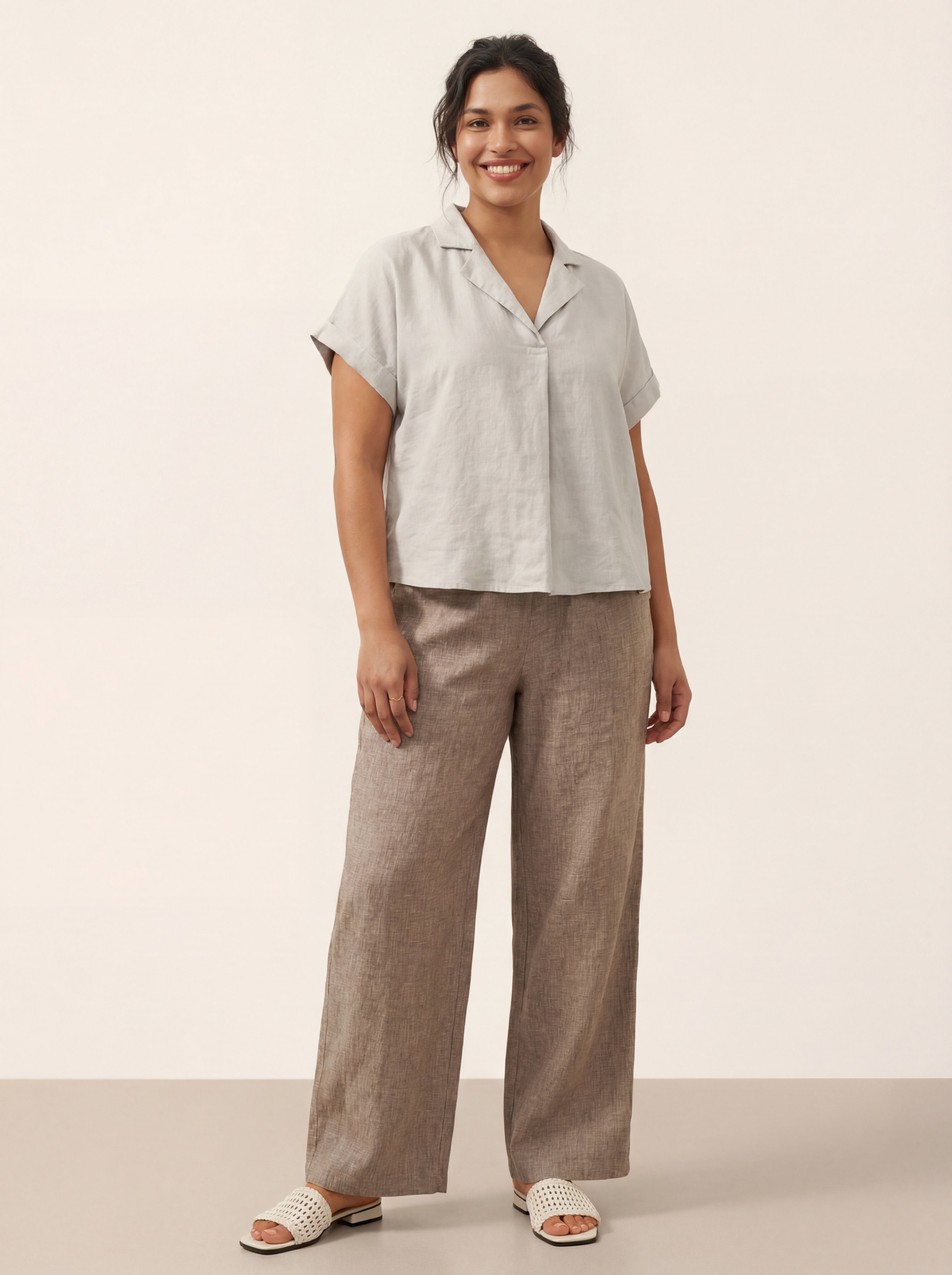 100% Linen Blazer-Inspired Pullover Top DINA