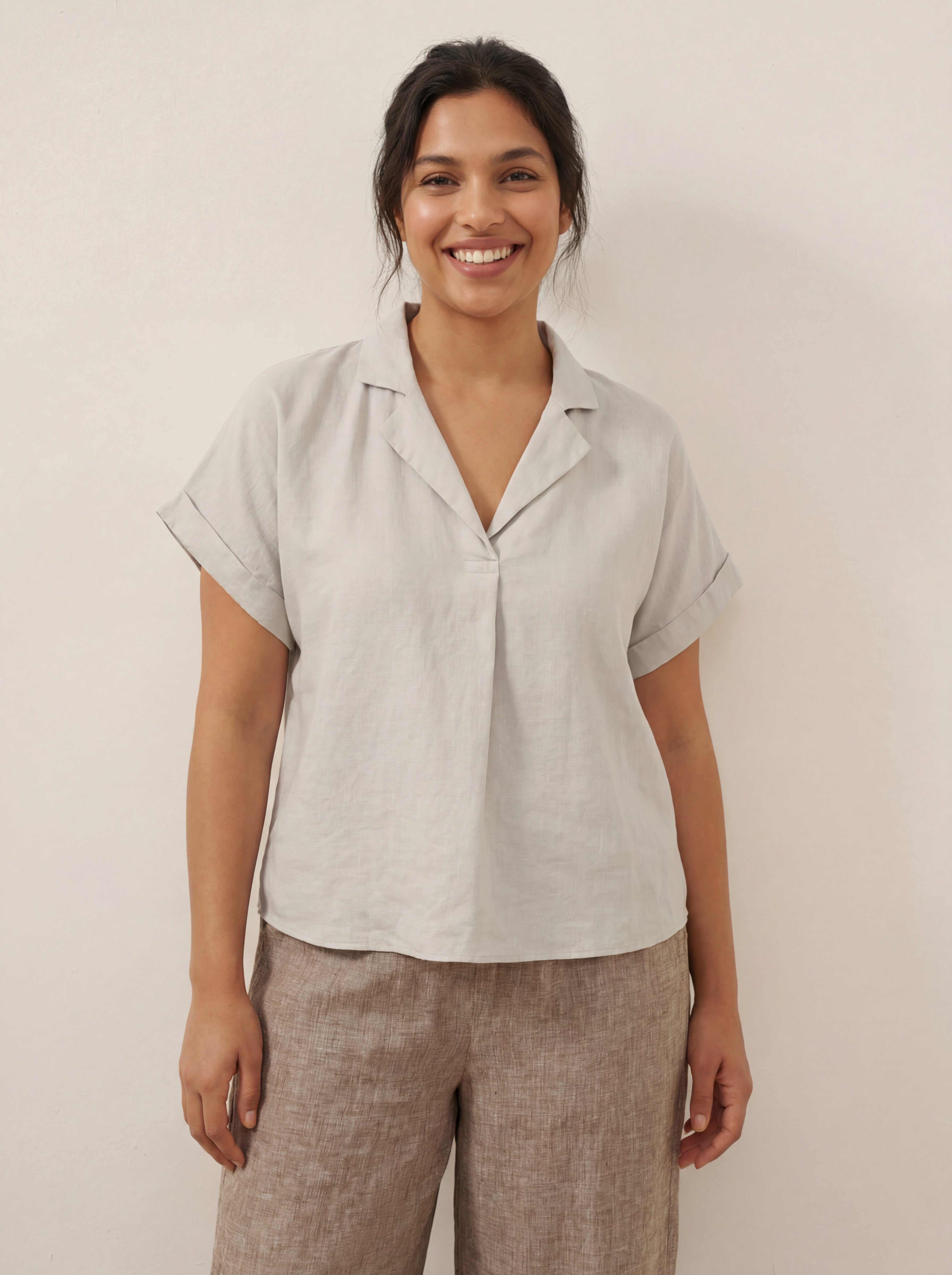 100% Linen Blazer-Inspired Pullover Top DINA