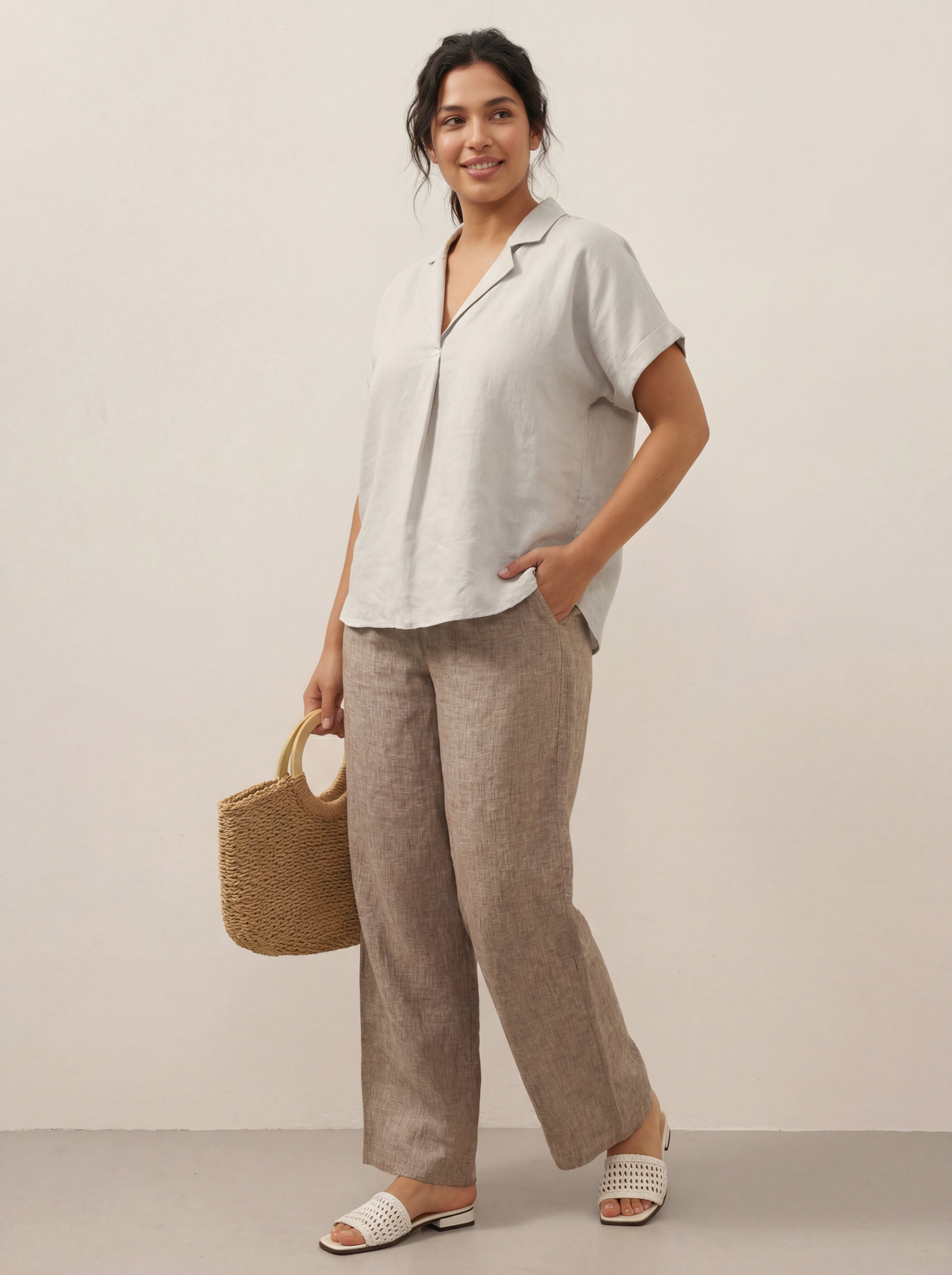 100% Linen Blazer-Inspired Pullover Top DINA