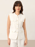 Linen Four-Pocket Tailored Sleeveless Vest COSIMA