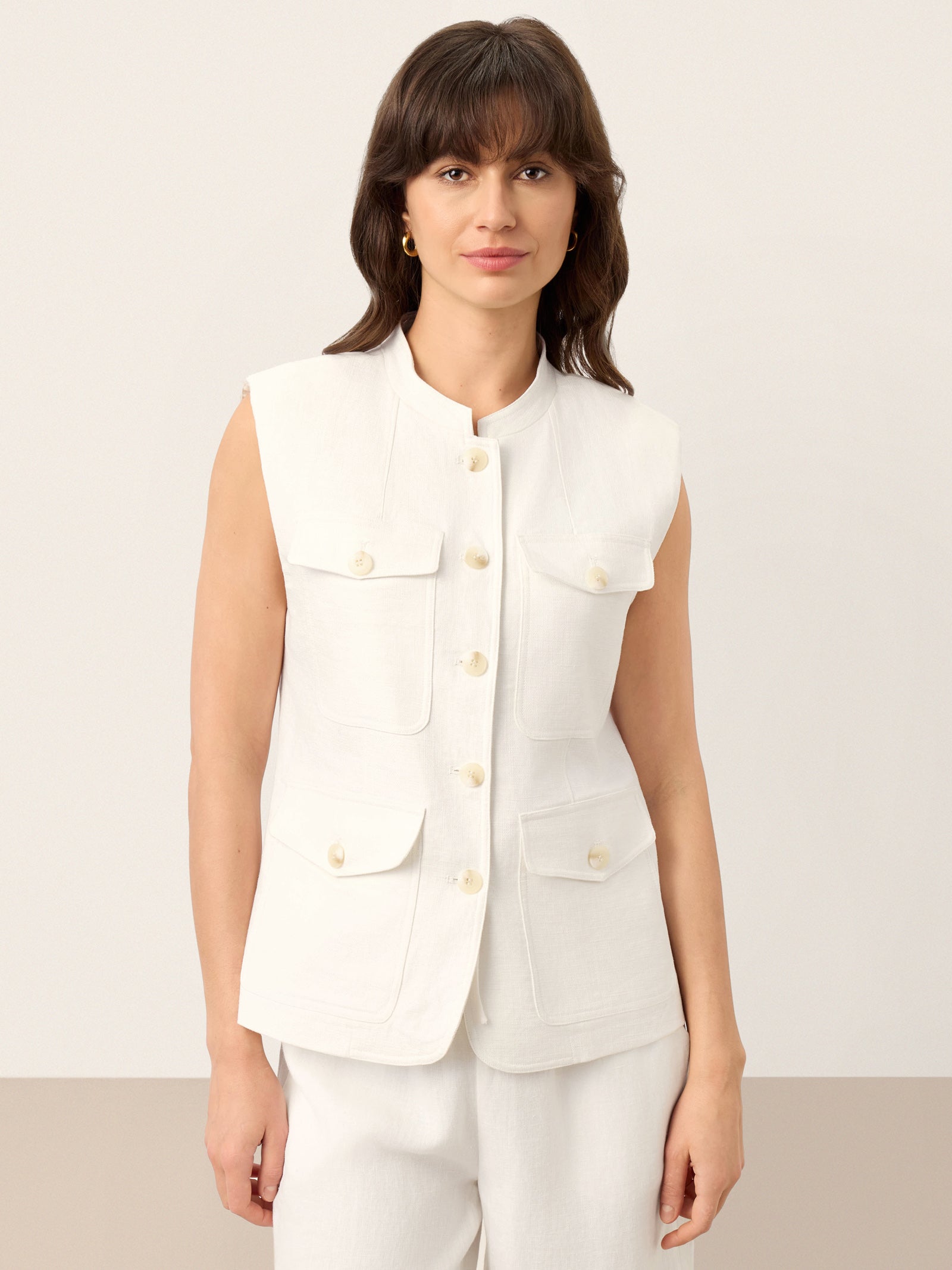 Linen Four-Pocket Tailored Sleeveless Vest COSIMA