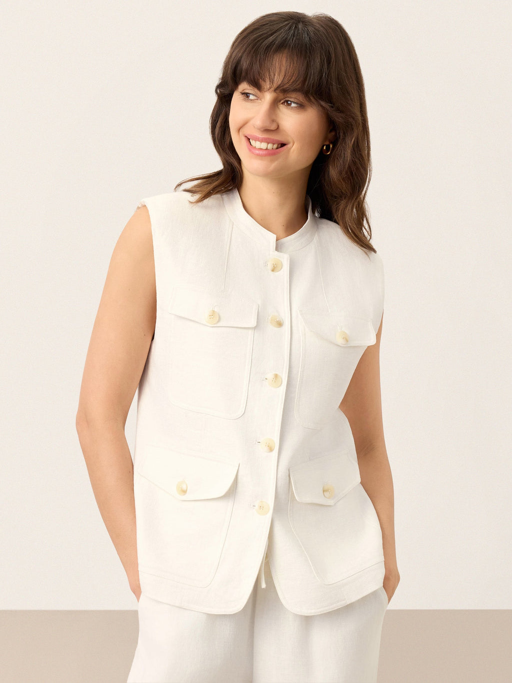 Linen Four-Pocket Tailored Sleeveless Vest COSIMA