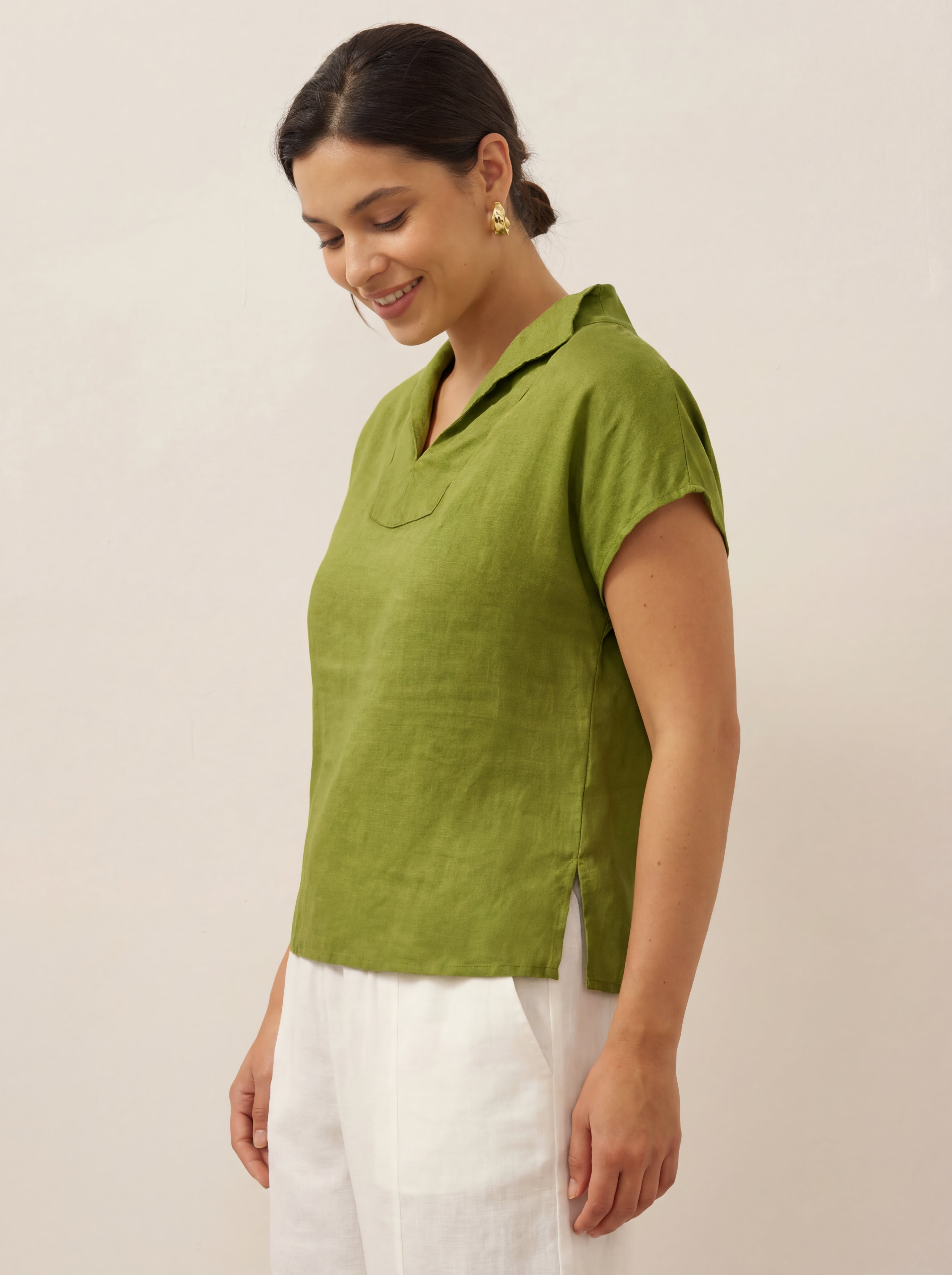 100% Linen Collared Cap Sleeve Top IVY