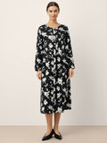 100% Linen Floral Printed Gathered Midi Dress ELODIE