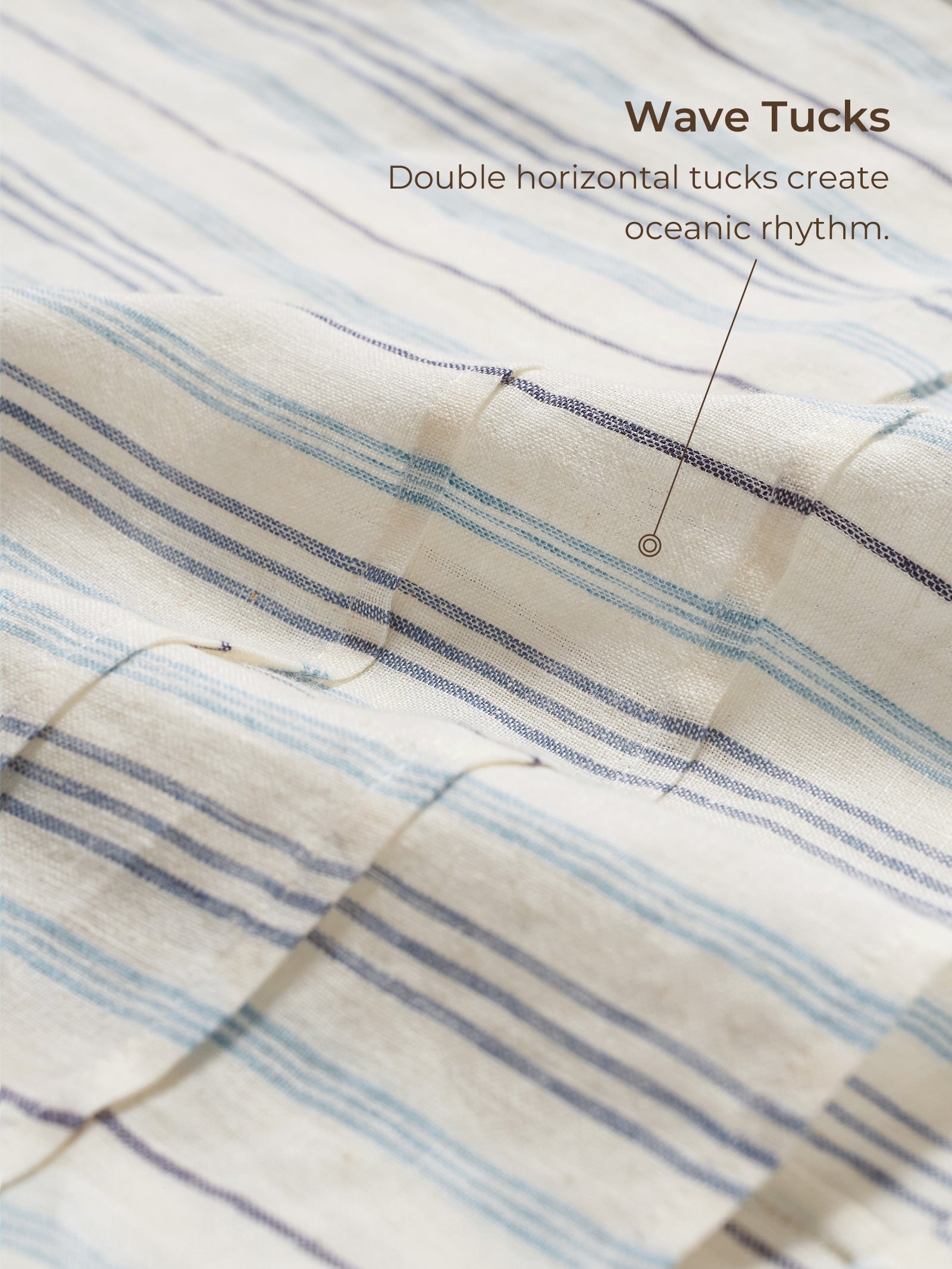 100% Linen Pleated Striped Pullover Top VIA
