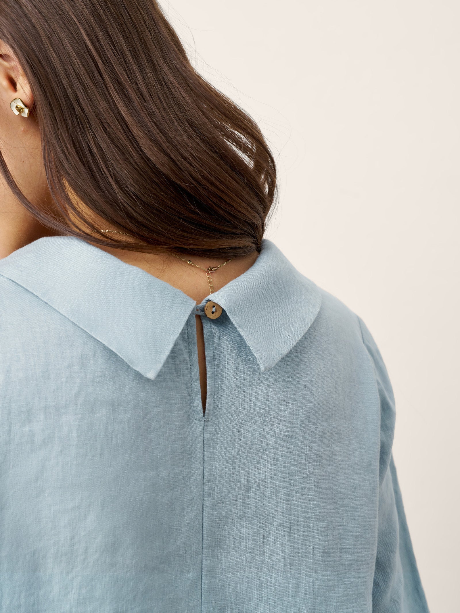 100% Linen Rolled Collar Asymmetric Button Midi Dress ELARAINE
