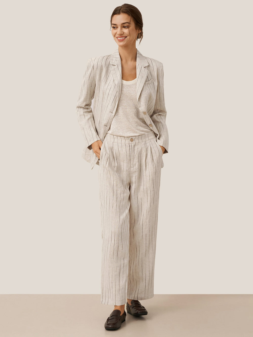 100% Linen Sketch Stripe Suit Set ELOISE