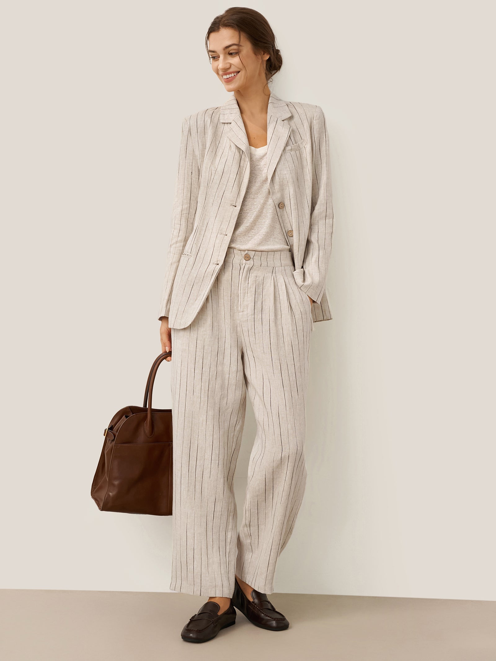 100% Linen Sketch Stripe Suit Set ELOISE