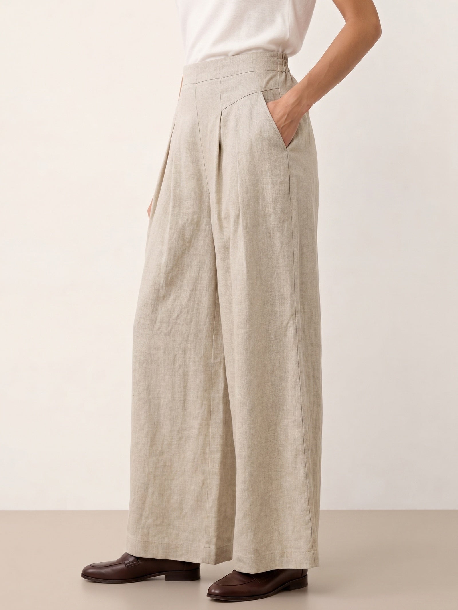 100% Linen Pleated Waist Wide Leg Pants LOUISA