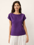 100% Linen Round Neck Button Detail Top ISABELLE-LINTICO