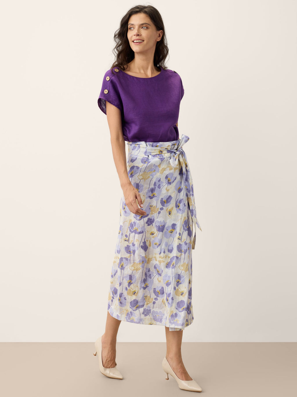 100% Linen Round Neck Button Detail Top ISABELLE-LINTICO