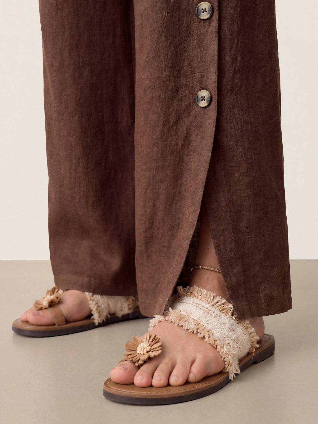 100% Linen Buttoned Slit-Hem Pants KATYA-LINTICO