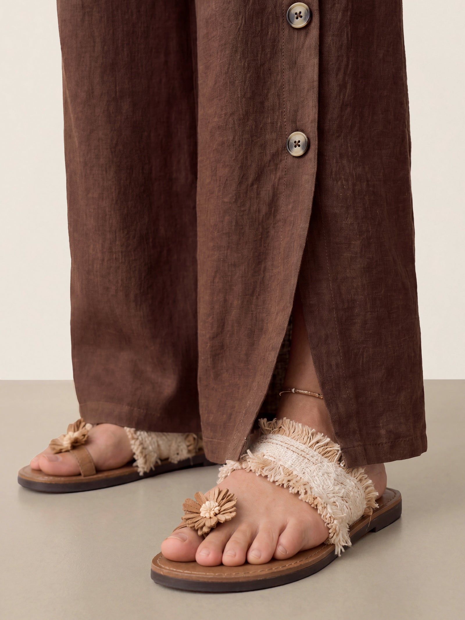 100% Linen Buttoned Slit-Hem Pants KATYA-LINTICO