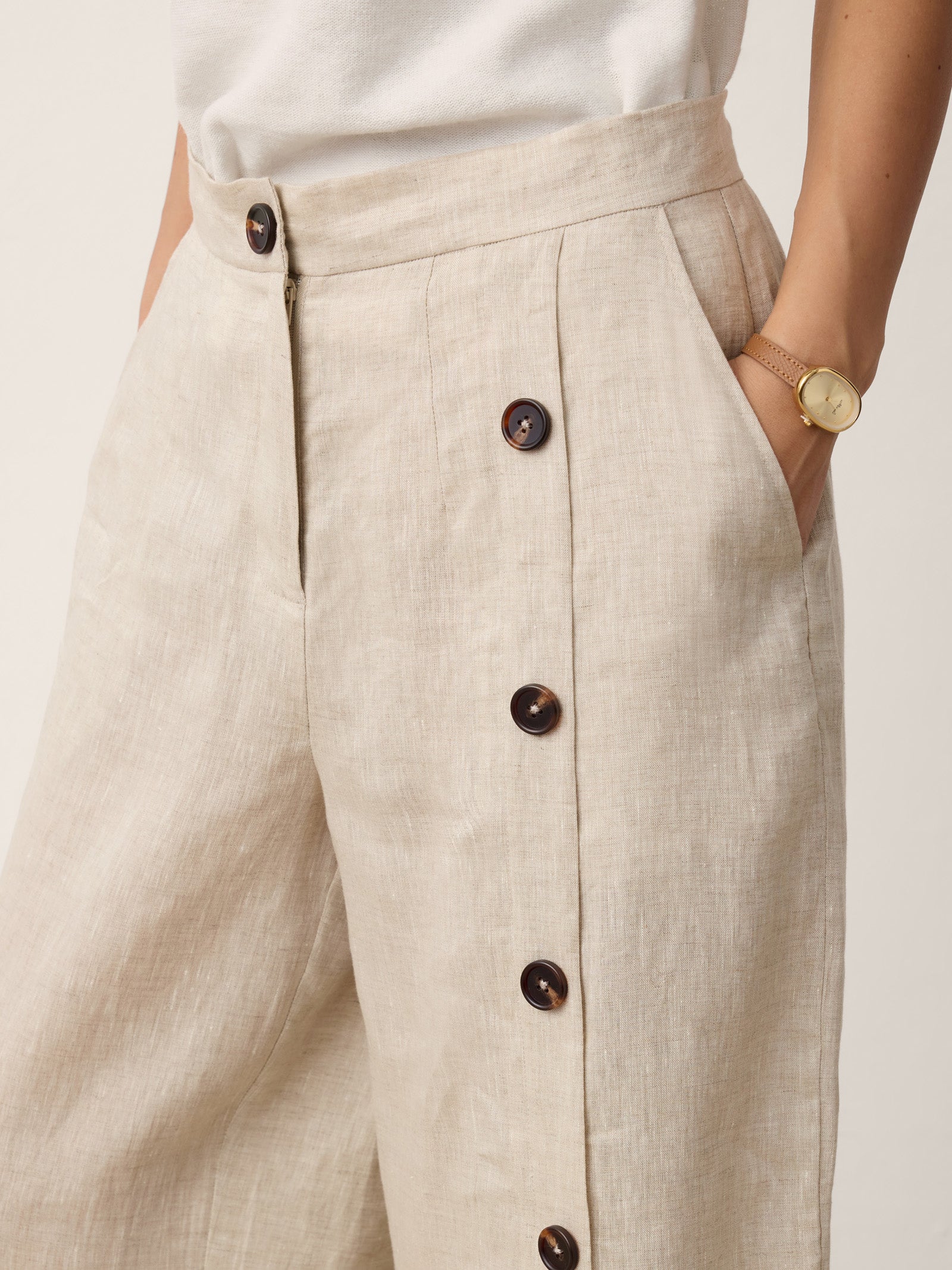 100% Linen Buttoned Slit-Hem Pants KATYA-LINTICO