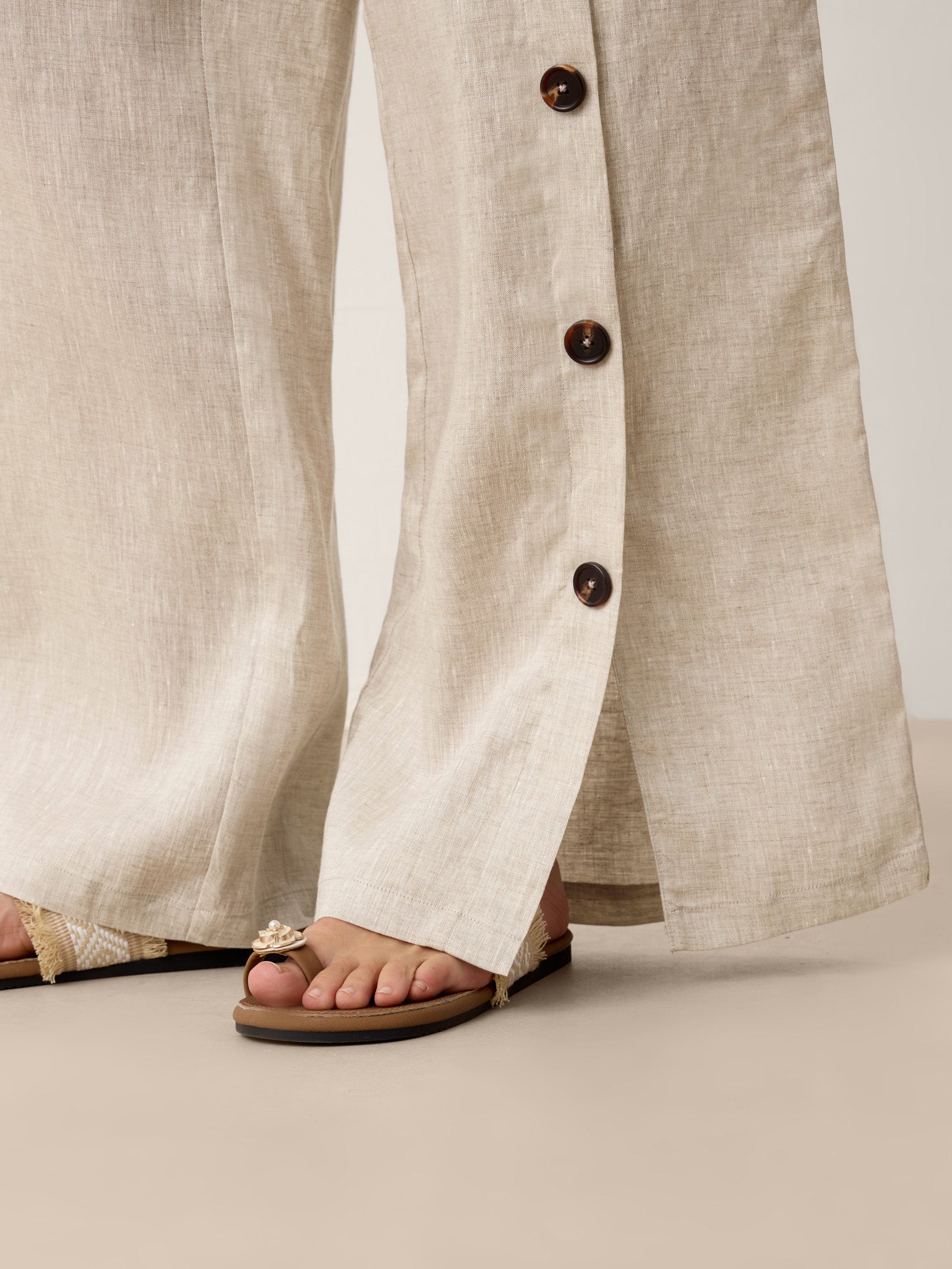 100% Linen Buttoned Slit-Hem Pants KATYA-LINTICO