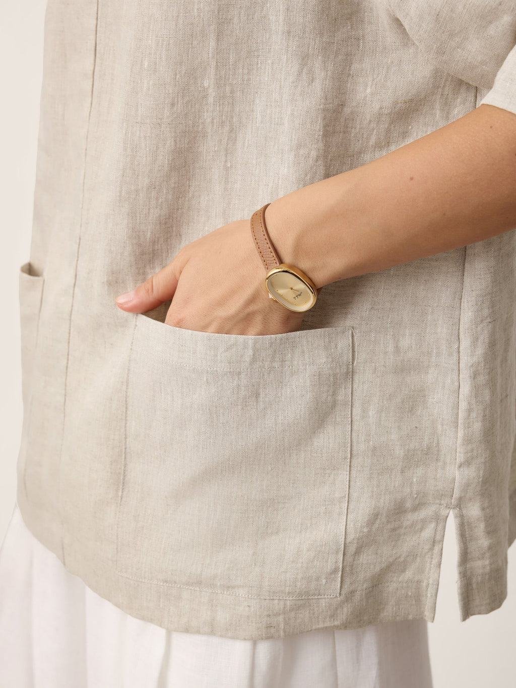 100% Linen Camp-Collar Patch-Pocket Top BRENNA