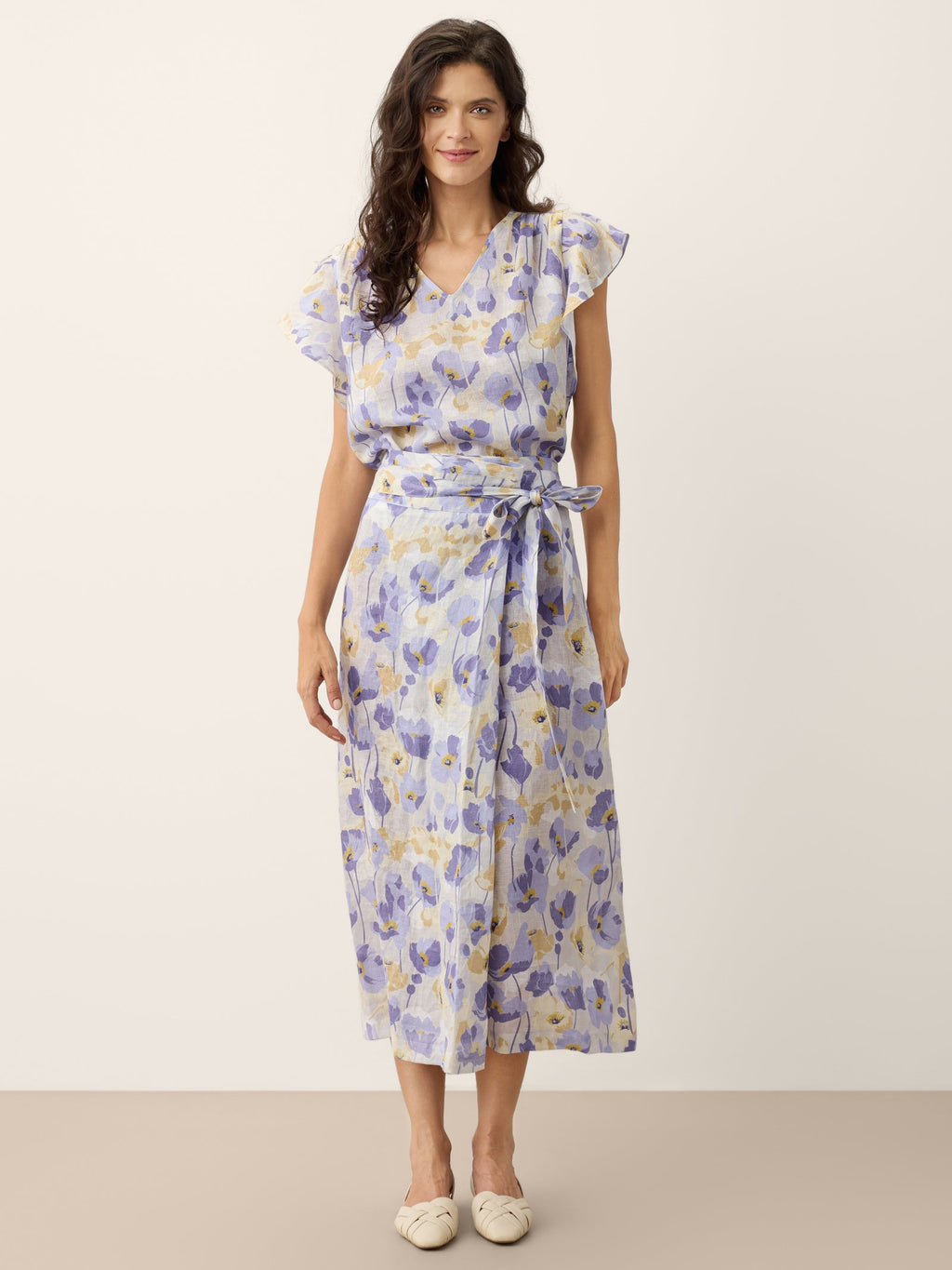 100% Linen Adjustable Wrap-Tie Carnation Print Skirt FRANCESCA-LINTICO