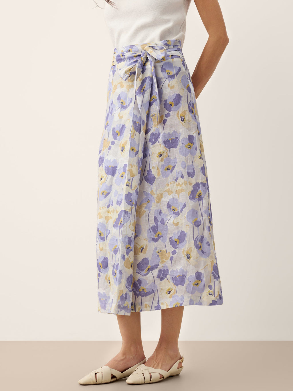 100% Linen Adjustable Wrap-Tie Carnation Print Skirt FRANCESCA-LINTICO
