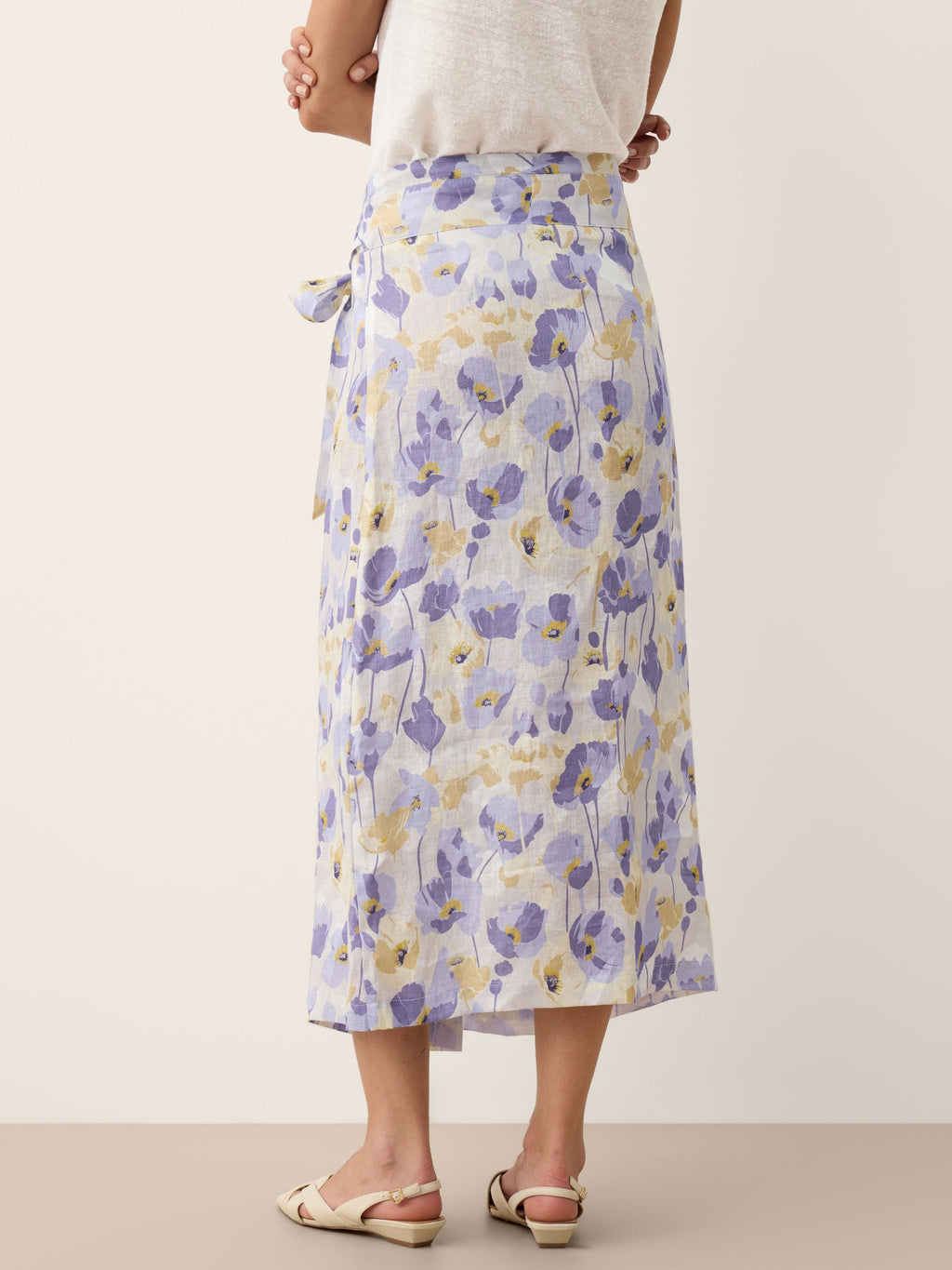 100% Linen Adjustable Wrap-Tie Carnation Print Skirt FRANCESCA-LINTICO