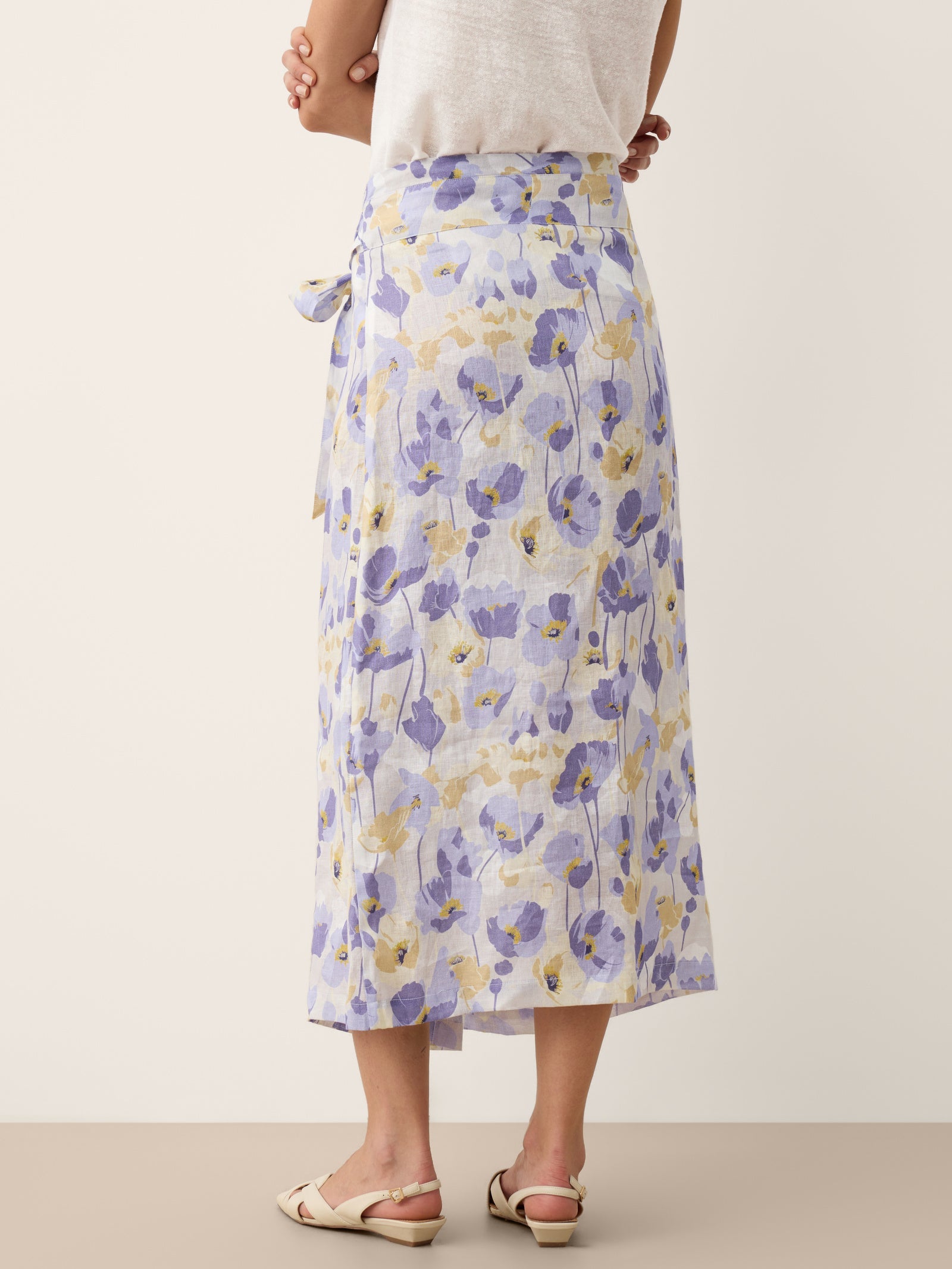 100% Linen Adjustable Wrap-Tie Carnation Print Skirt FRANCESCA-LINTICO