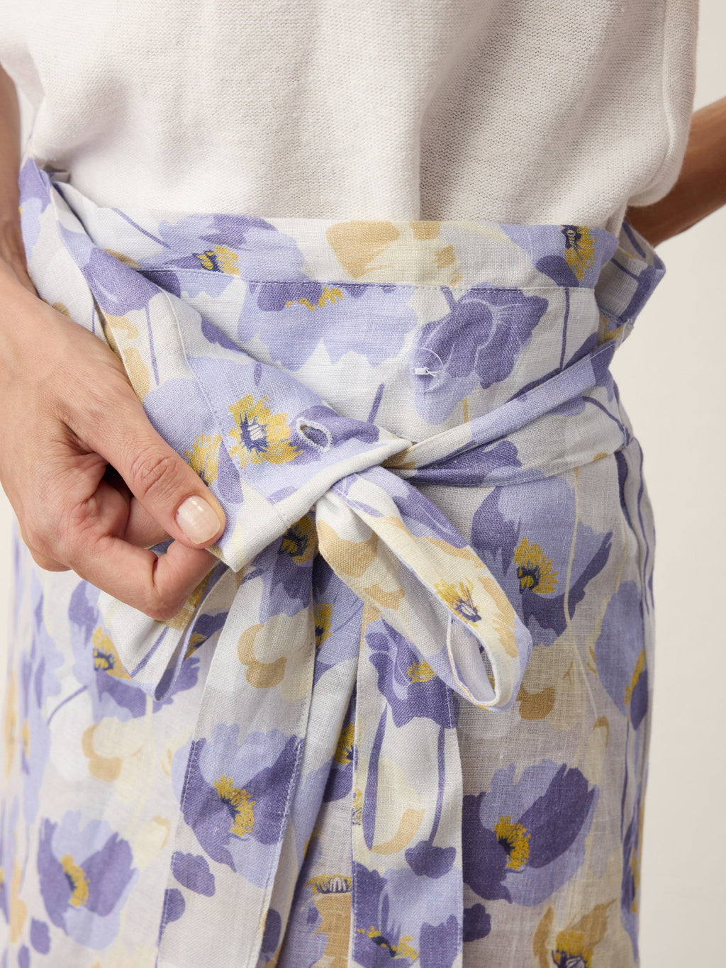 100% Linen Adjustable Wrap-Tie Carnation Print Skirt FRANCESCA-LINTICO