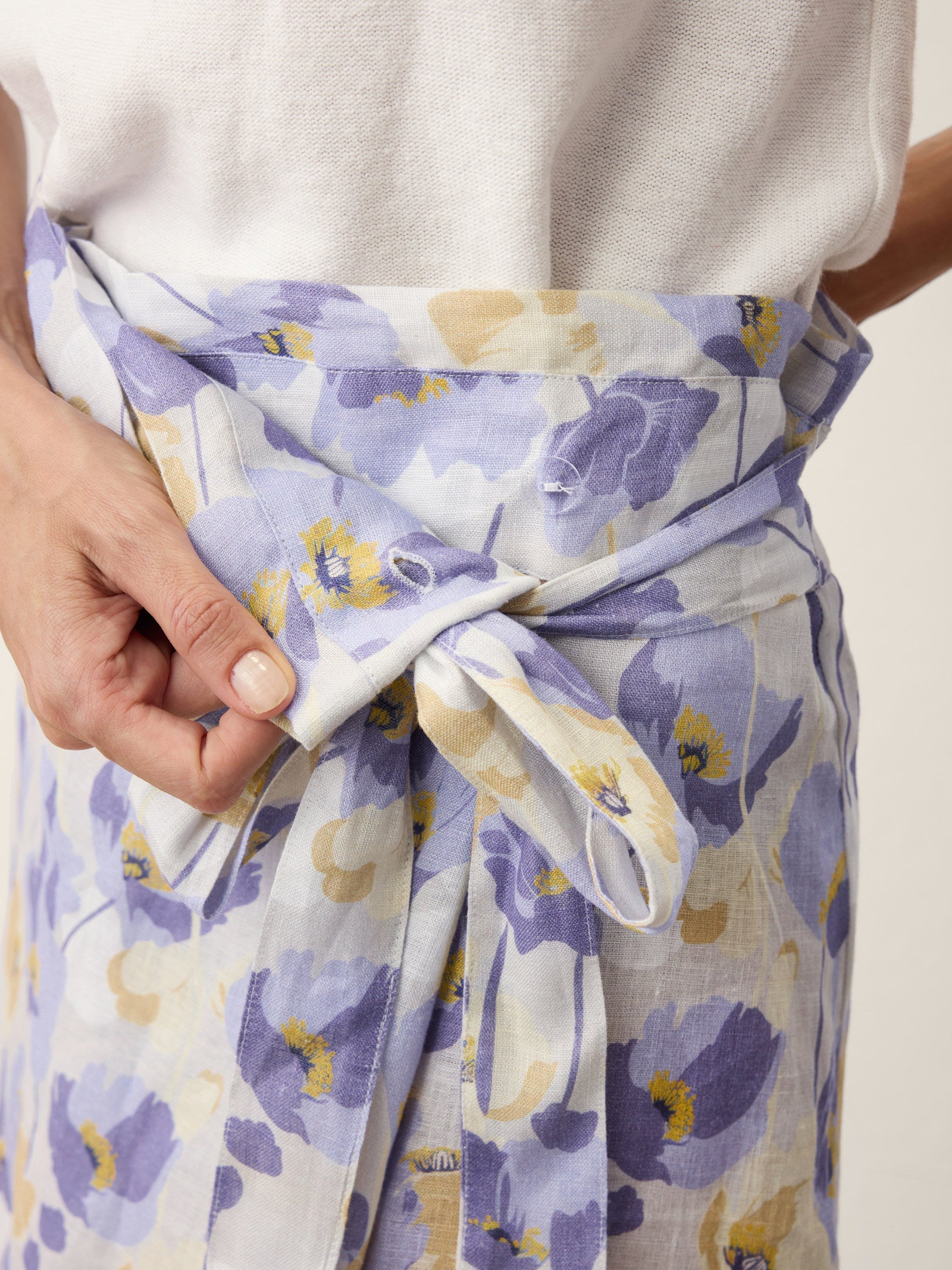 100% Linen Adjustable Wrap-Tie Carnation Print Skirt FRANCESCA-LINTICO