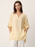 100% Linen Curved-Hem Oversized Top DAPHNEA