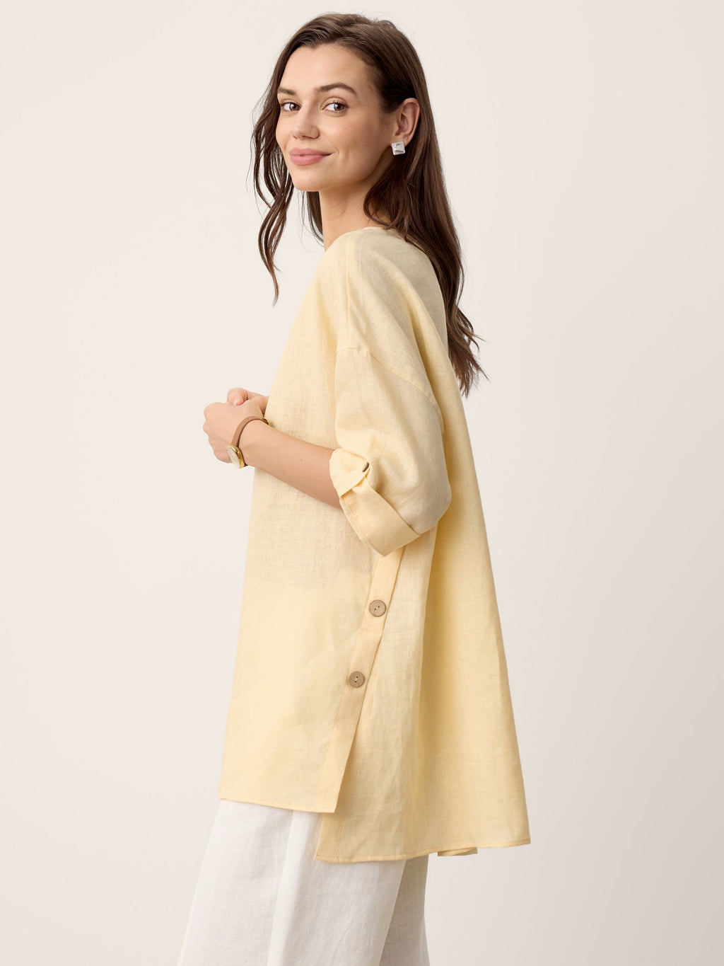 100% Linen Curved-Hem Oversized Top DAPHNEA