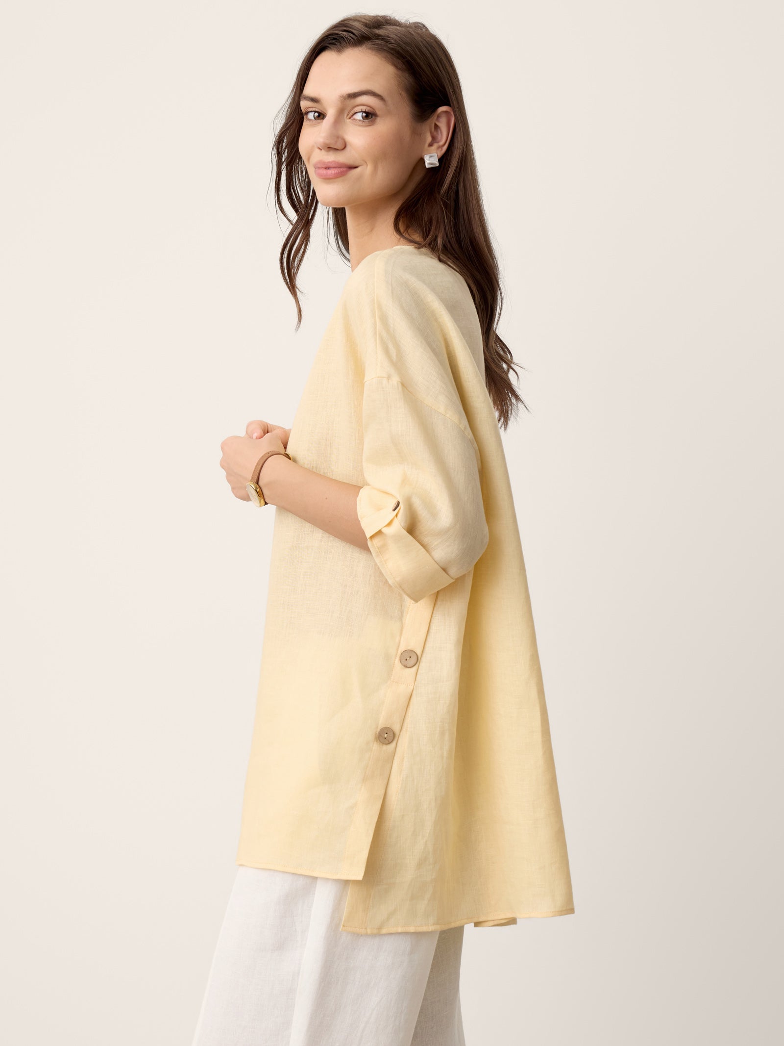 100% Linen Curved-Hem Oversized Top DAPHNEA