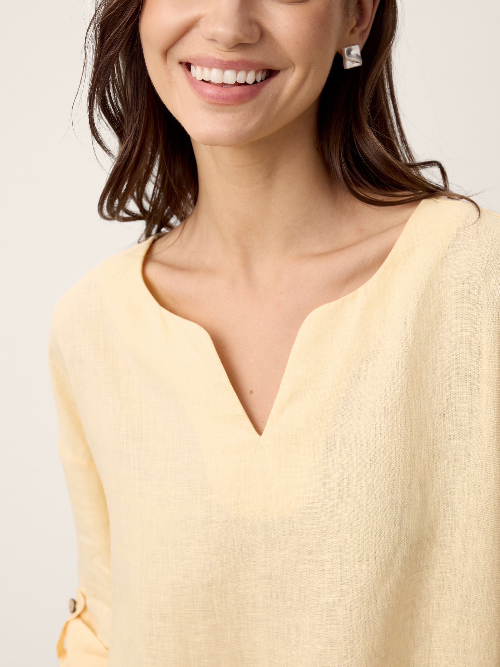 100% Linen Curved-Hem Oversized Top DAPHNEA