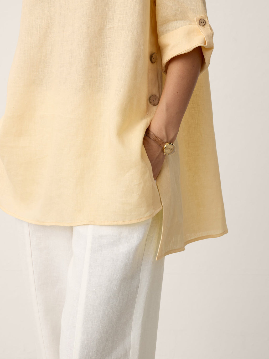 100% Linen Curved-Hem Oversized Top DAPHNEA